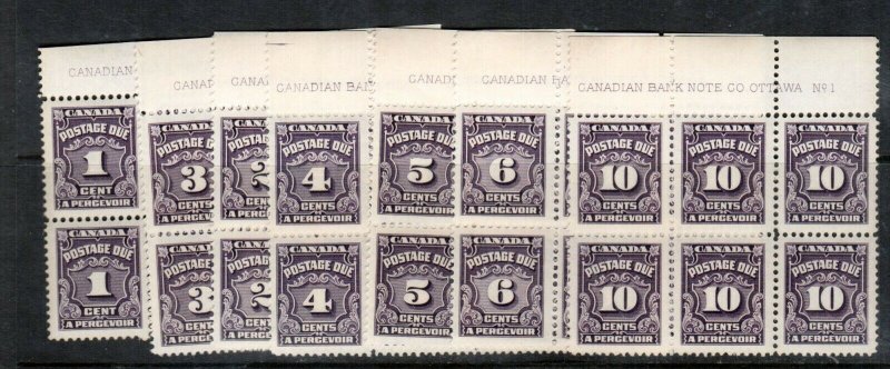 Canada #J15 - #J20 Very Fine Never Hinged Plate Block Set