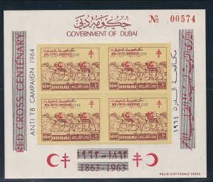 Dubai M 23D-26D, Anti -TB Overprints, Serrated Souvenir Sheets, NH, 1/2 Cat.