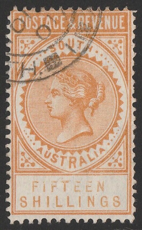 SOUTH AUSTRALIA 1886 QV Postage & Revenue 15/- brownish yellow, perf 11½.