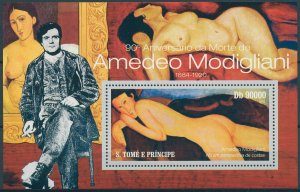 Sao Tome & Principe 2010 MNH Art Stamps Amedeo Modigliani Nudes Paintings 1v S/S