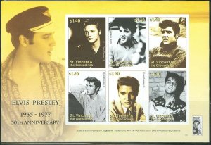 ST. VINCENT G  ELVIS PESLEY 30th MEMORIAL  SHEET  SC#3590  IMPERFORATE MINT NH