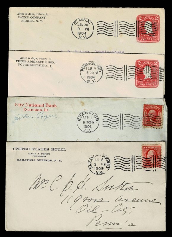 Columbia Machine Cancels - 5 towns, business envelopes (5200)