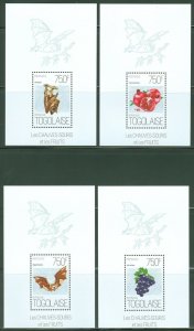 TOGO  2013 BATS AND FRUITS  SET OF  FOUR SOUVENIR SHEETS MINT NH