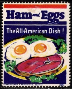 Vintage US Poster Stamp Ham and Eggs The All American Dish! Unused