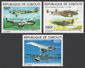 Djibouti C124-C126, MNH. Mi 248B-250B. Powered Flight, 75th Ann. 1979. Concorde,