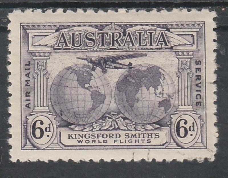 AUSTRALIA 1931 AIRMAIL 6D RE-ENTRY VARIETY CTO WITH GUM