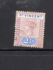 ST. VINCENT #64 1898 2 1/2p QUEEN VICTORIA USED F-VF