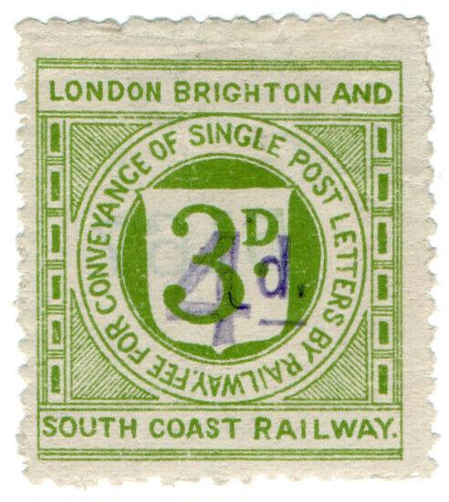 (I.B) London Brighton & South Coast Railway : Letter Stamp 4d on 3d OP