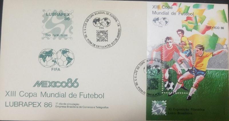 L) 1986 BRAZIL, LUBRAPEX 86, XIII MEXICO FOOTBALL WORLD CHAMPIONSHIP, SPORT, FDC 