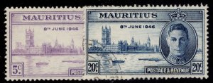 MAURITIUS GVI SG264-265, 1946 VICTORY set, FINE USED.