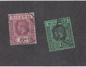 NIGERIA (MK6601) # 28-29 VF-USED 6p,1sh 1921-33 KGV /DULL & RED VIO & EMERALD