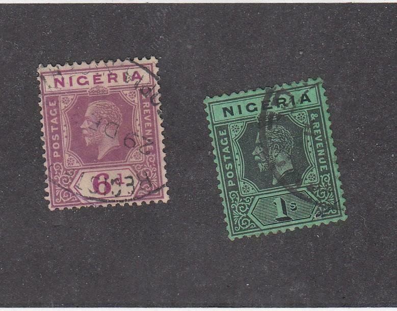 NIGERIA (MK6601) # 28-29 VF-USED 6p,1sh 1921-33 KGV /DULL & RED VIO & EMERALD