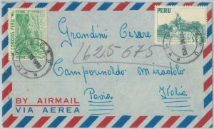 81710  -  PERU - POSTAL HISTORY -   AIRMAIL  COVER to ITALY  1955