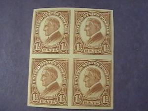 U.S.# 576-MINT/NH--IMPERFORATE BLOCK OF 4---WARREN G HARDING----1923