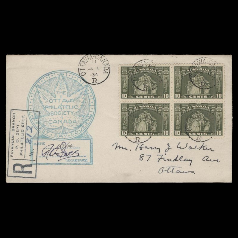 Canada 1934 Loyalists first day cover, OTTAWA ✔️