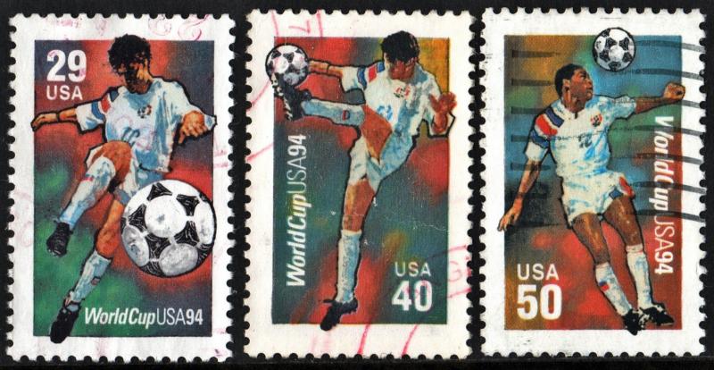 SC#2834-36 29¢, 40¢ & 50¢ World Cup Soccer Singles (1994) Used