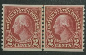 MOMEN: US STAMPS #599 COIL LINE PAIR MINT OG NH VF LOT #33337