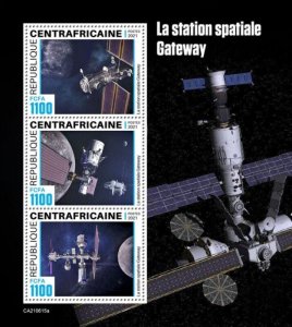 Central Africa - 2021 Gateway Space Station - 3 Stamp Sheet - CA210615a