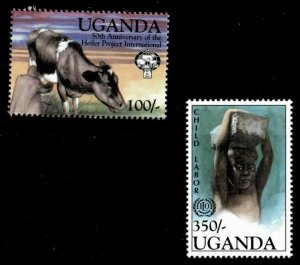 Uganda 1994 - ILO/HEIFER PROJECT - Set of Two Stamps (Scott #1221, 1252) - MNH