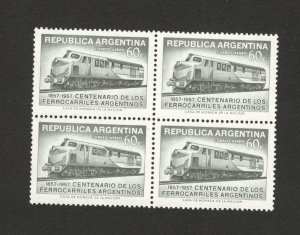 ARGENTINA-MNH**- BLOCK OF 4  -100 years Argentine Railway-LOCOMOTIVE-1957.