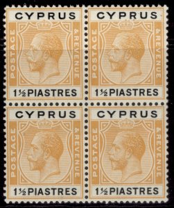 CYPRUS GV SG107 VAR, 1½pi orange & black, NH MINT. BLOCK x 4