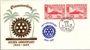 Philippines FDC 1955 - 50th Anniv Rotary Int'l - 2x18c Stamp - Pair - F43488