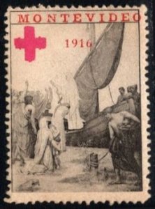 1916 WW1 France Delandre Poster Stamp Montevideo Uruguay Red Cross MNH