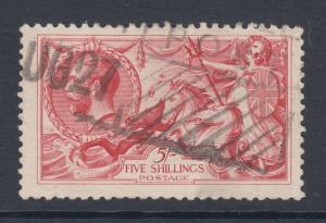 Great Britain Sc 180 used. 1919 5sh carmine rose Seahorses, F-VF