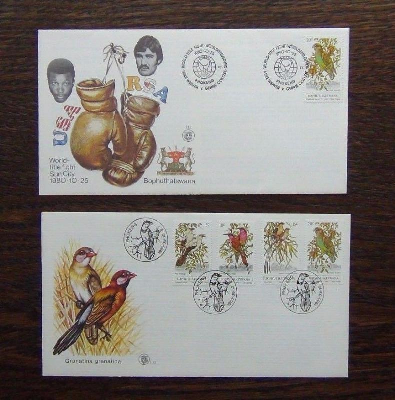 Bophuthatswana 1979 1980 FDC x 10 Beer Boxing IYC Platinum Beer Boxing Birds  