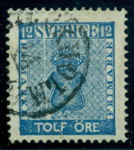 SWEDEN #8v (9v6) 12ore blue, used, “Exclamation Point”, Plate Flaw, VF