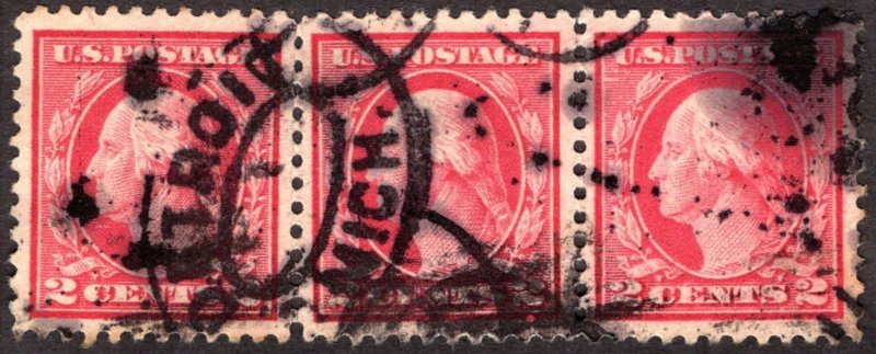 1917, US 2c, George Washington, Used, Strip of 3, Sc 499