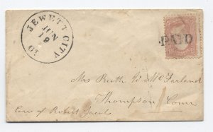 1860s Jewett City CT #65 cover paid cancel [Q.641] 