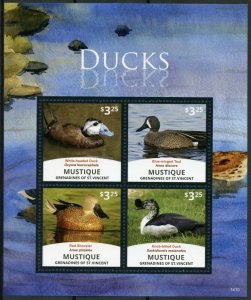 Mustique Grenadines St Vincent 2014 MNH Ducks II 4v M/S Birds Teal Shoveler