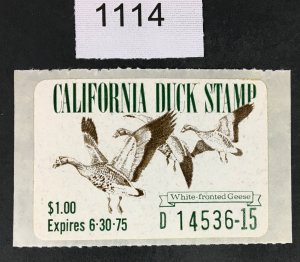 US STAMPS CALIFORNIA STATE DUCK # 4 MINT OG NH CAT. $ LOT #1114