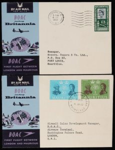 GREAT BRITAIN 1962 London - Mauritius First Flight Cover + return/intermediates.