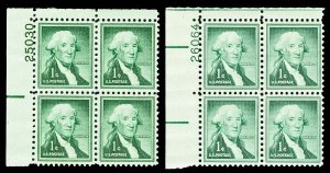 Scott 1031, 1031b 1c Washington Liberty Series Wet vs. Dry Plate Blocks Mint NH