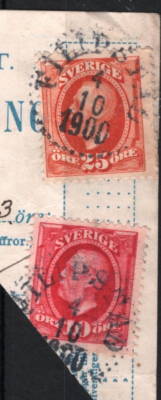 SWEDEN Money Order Receipt *FILIPSTAD* 1900 CDS Piece 25o 10o Stamps Used SS3906