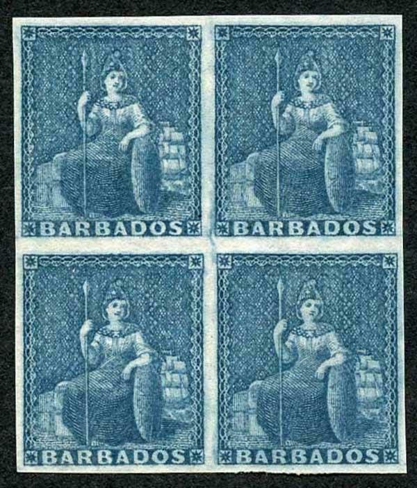 BARBADOS SG5a 1852 (no value) slate-blue Prepared for use but Not Issued SUPERB