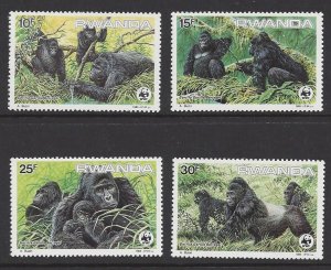 Rwanda #1208-11 MNH set, WWF, gorillas, issued 1985