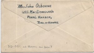 1940 USS Mac Donough DD-351 to Portsmouth, OH Pearl Harbor Ship (N17040)