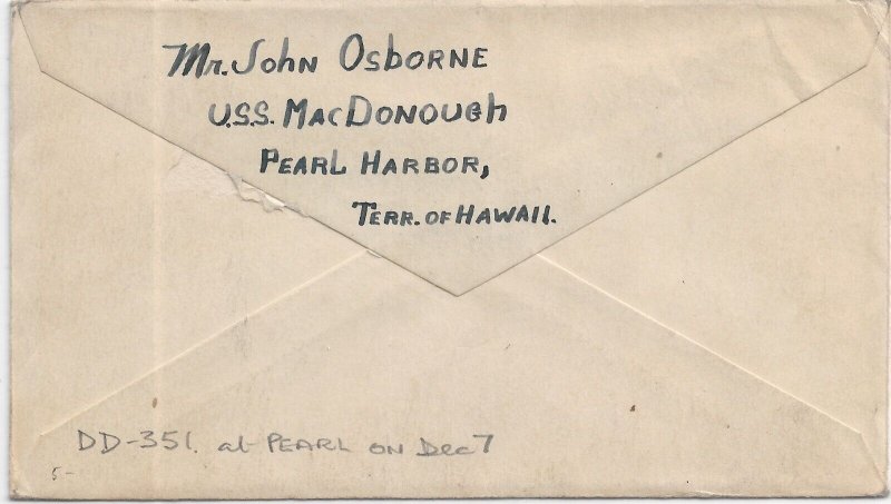 1940 USS Mac Donough DD-351 to Portsmouth, OH Pearl Harbor Ship (N17040)