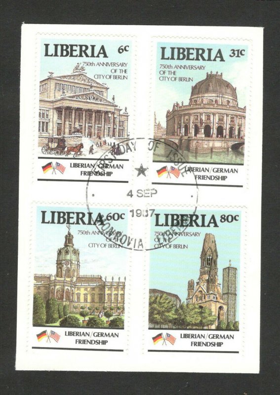 LIBERIA- FRAGMENT -  750 years Berlin - POSTMARK FDC - 1987. (1)