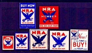 US Stamps Lot Of 7 Different NRA Labels