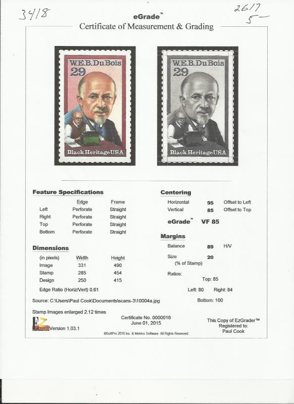 # 2617 MINT NEVER HINGED W.E.B. DU BOIS     VF+