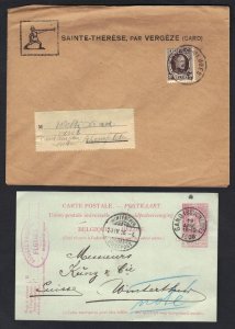 BELGIUM 1906 GARD TO WINTER TWO POSTAL CARD & BRUGES COVER