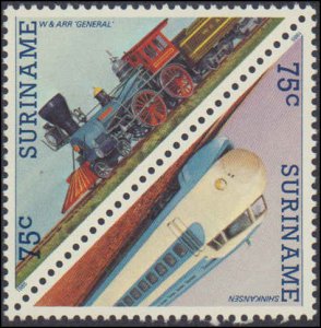 Suriname #712-723, Complete Set(12), 1985, Trains, Never Hinged