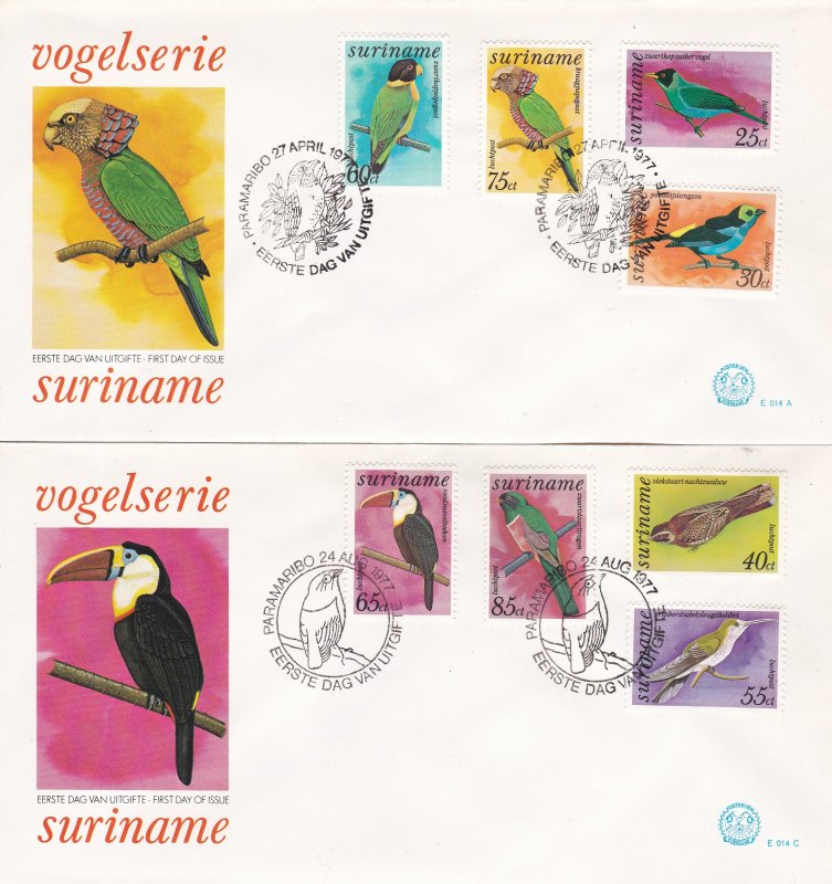 Suriname #  C58-71, C60a, Tropical Birds on 5 First Day Covers