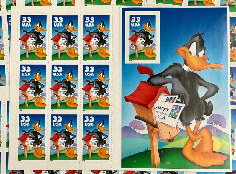 3307  Daffy Duck Die Cut Lot of 10 MNH 33 c Sheets of 10 Imperf single FV $33