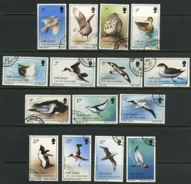 SOUTH GEORGIA Sc#109-123 1987 Birds Complete Set Used Scarce