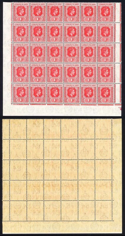 Leeward Is SG98 1d Scarlet DIE A Block of 30 (29 x U/M) Cat 420++ pounds